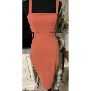 Boohoo Night square‎ neck salmon dress with peekaboo waist. Size 8